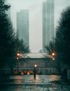 People Standing on Pavement During Rainy Day