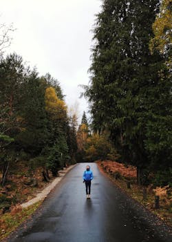 在葡萄牙布拉加，我独自走在秋树环绕的宁静道路上