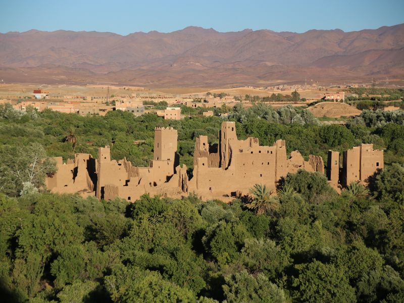 Kasbah ruins aerial view Kelaat Mgouna Morocco