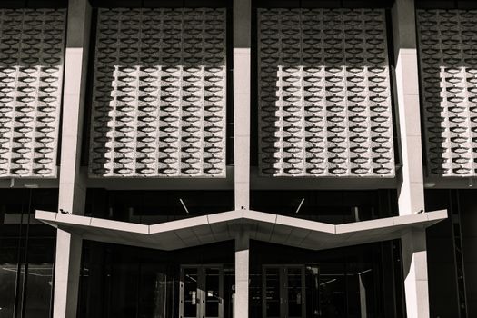 Detailed view of Arizona State University building facade in Tempe, showcasing modern architecture.