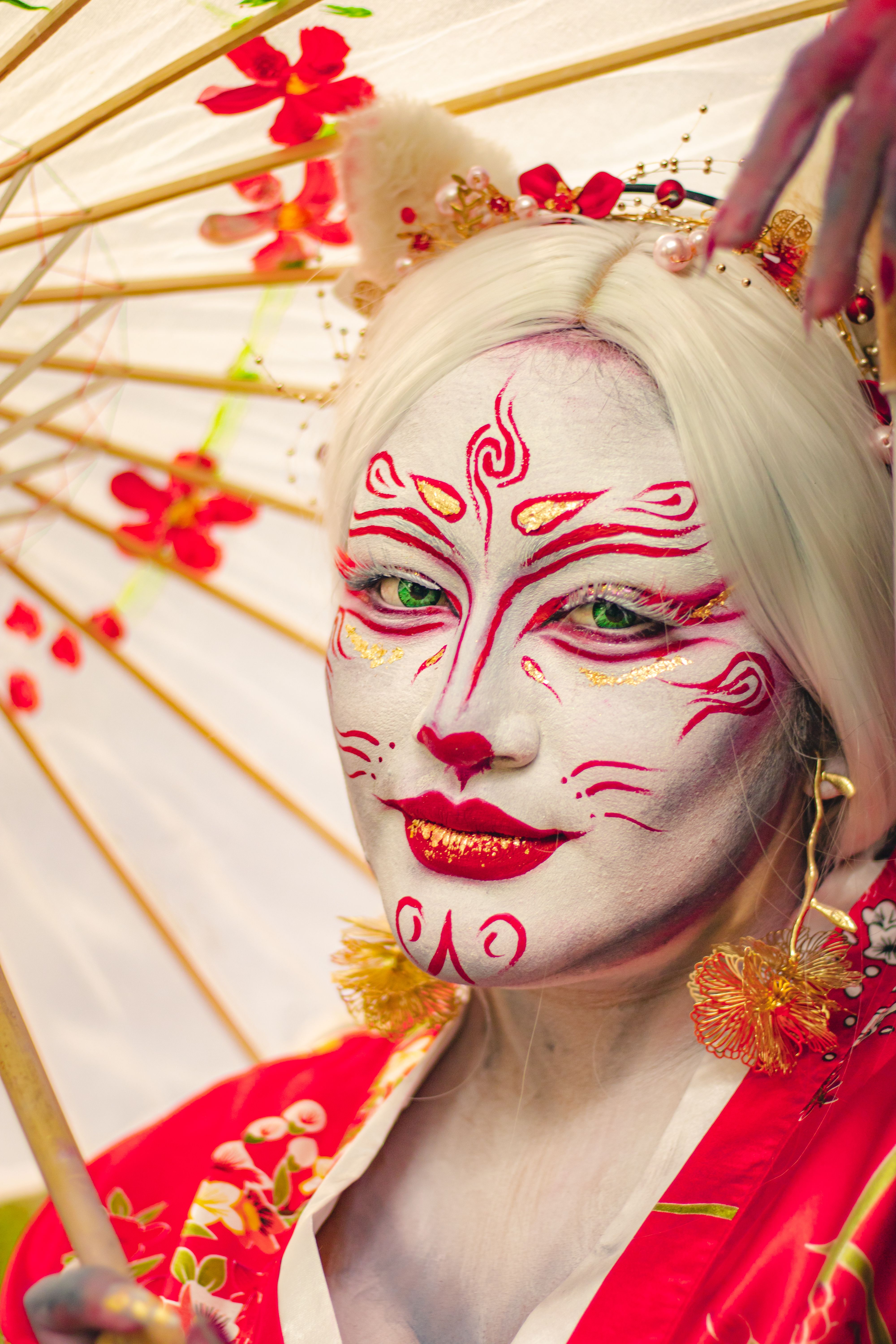 Artistic Geisha Costume with White Parasol · Free Stock Photo