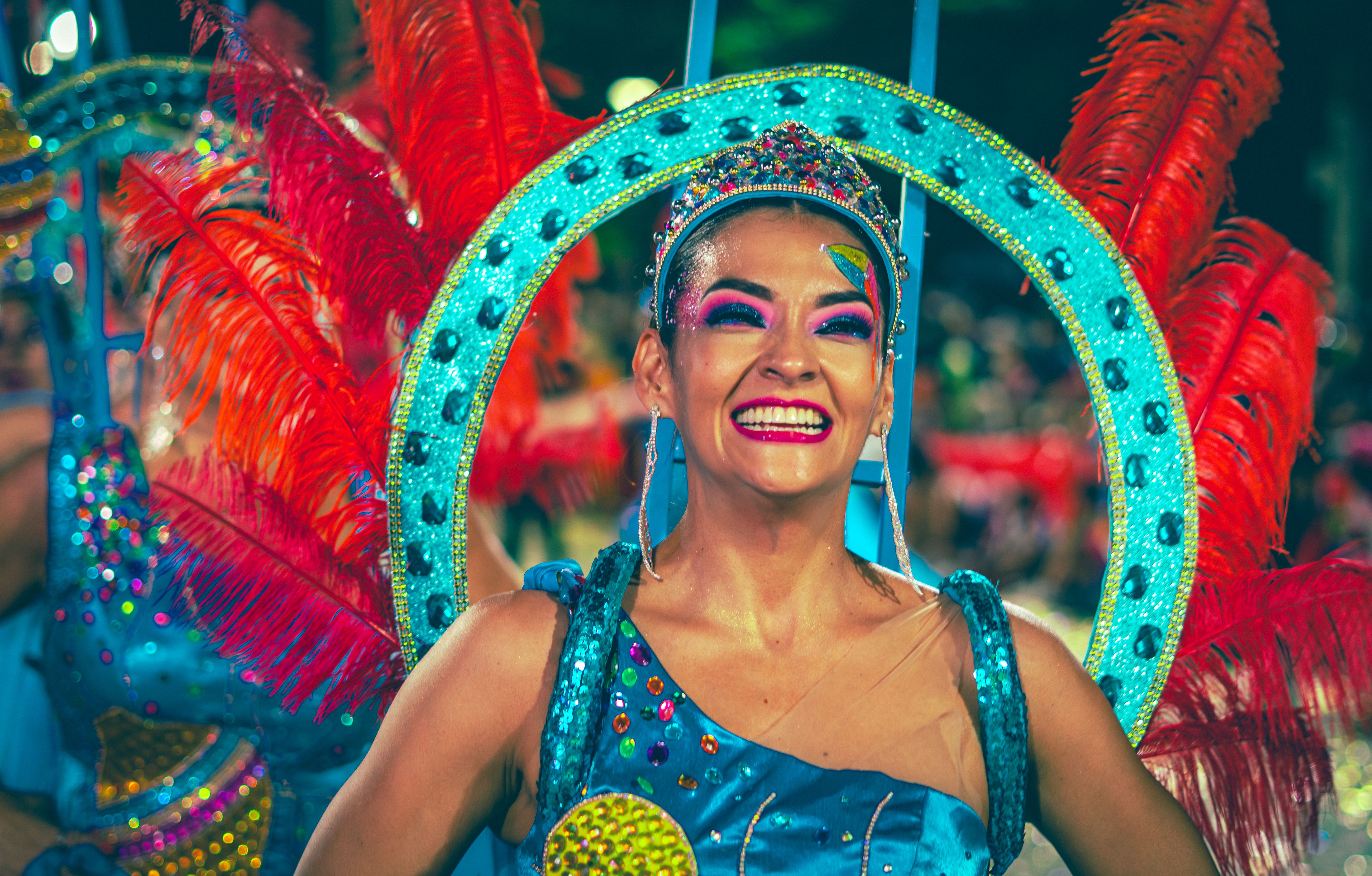 Vibrant tropical carnival celebration in Amazon region with indigenous cultural elements