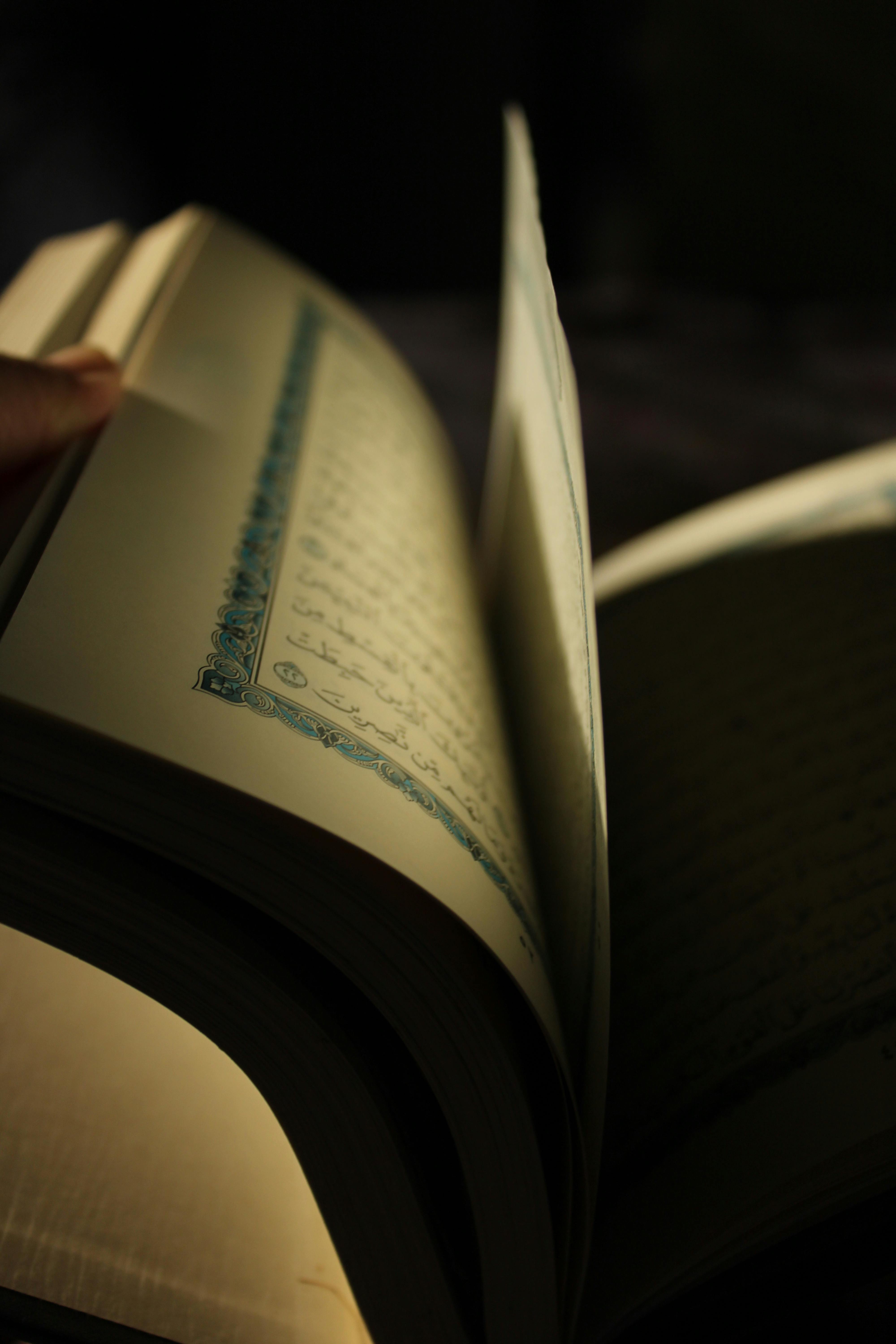 bezplatná Stínový detail otevřené knihy s osvětlenými stránkami vytváří dramatický efekt. Základová fotografie