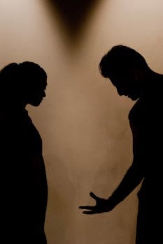 Silhouette of two individuals in a heated argument, conveying tension and emotion.