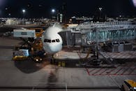 Nighttime Airport Scene with Airplane at Gate