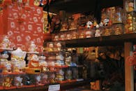 Colorful Display of Decorative Figures and Flowers