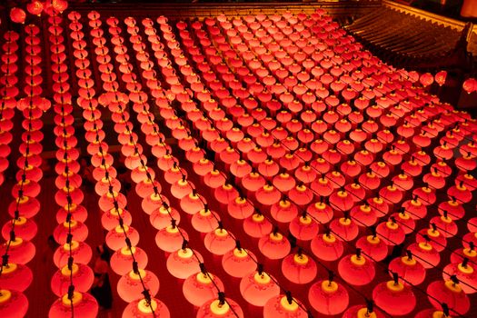 A stunning aerial view of a vibrant red lantern display for Lunar New Year celebrations.