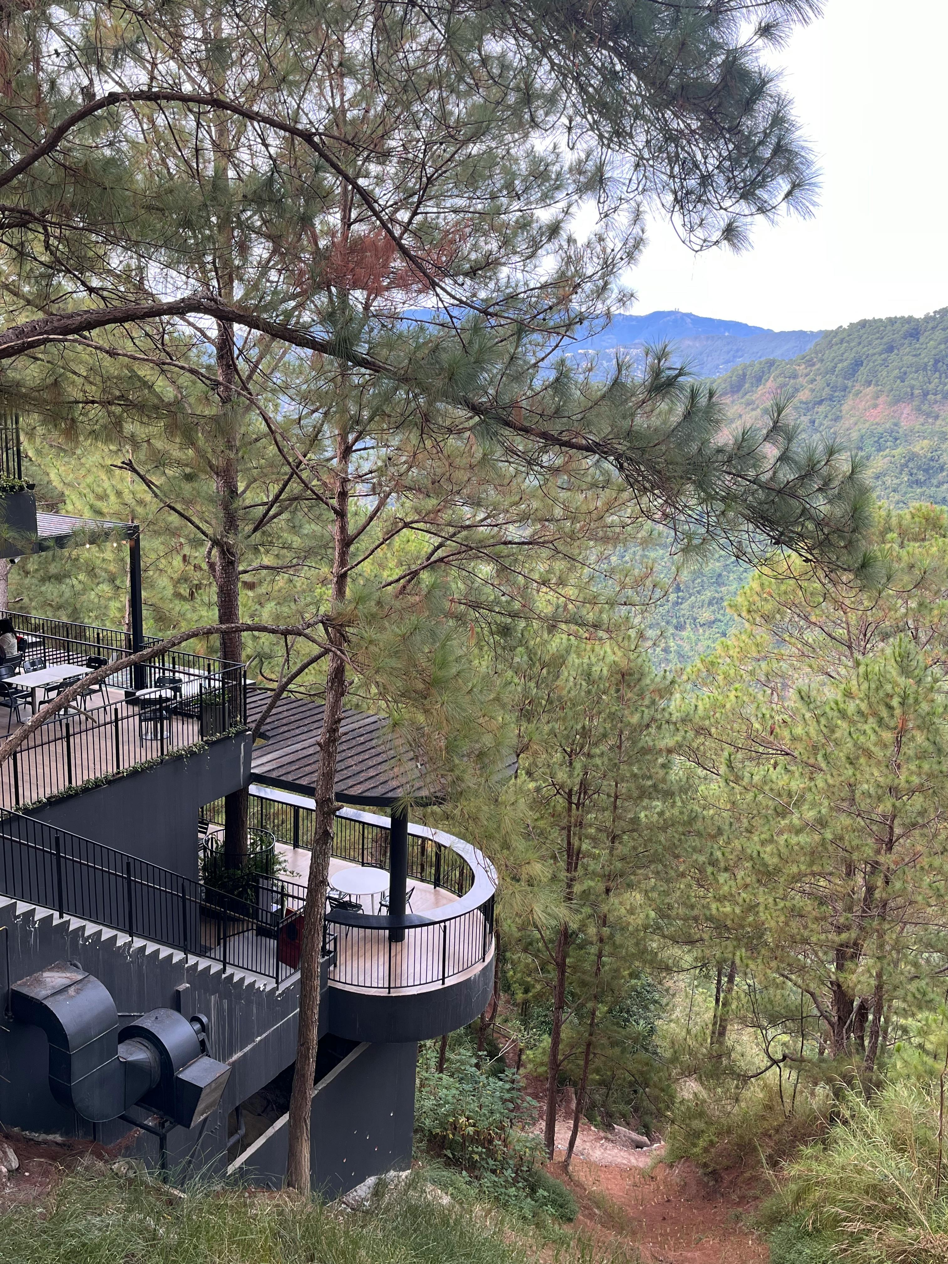 Gratis Moderno ristorante all'aperto immerso in una rigogliosa pineta con vista sulle montagne. Foto a disposizione