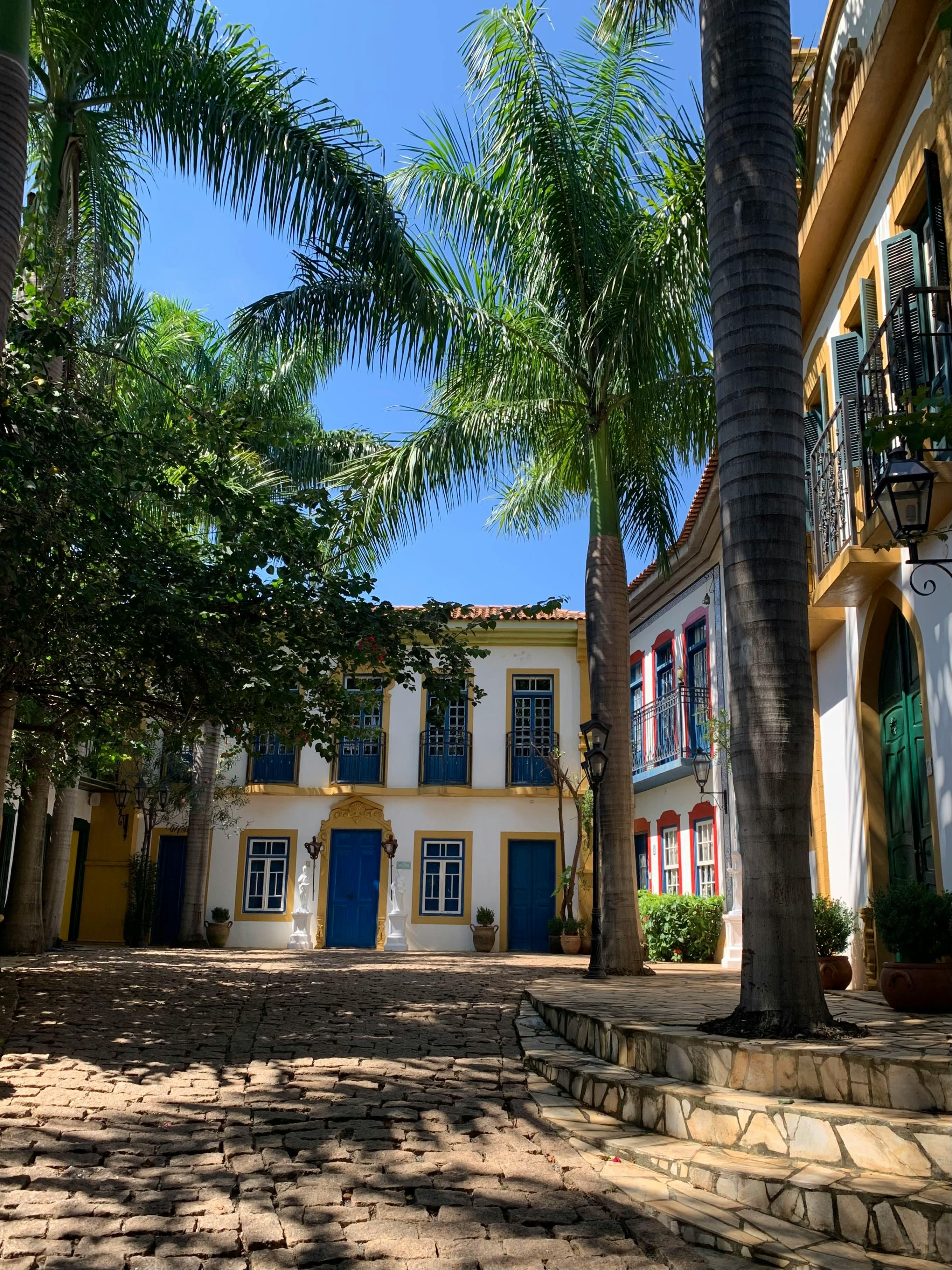 Gratis Cortile soleggiato con architettura coloniale e palme, che mettono in risalto i colori vivaci del Brasile. Foto a disposizione