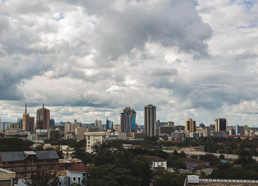 A stunning view of Nairobi's skyline under a dramatic sky.