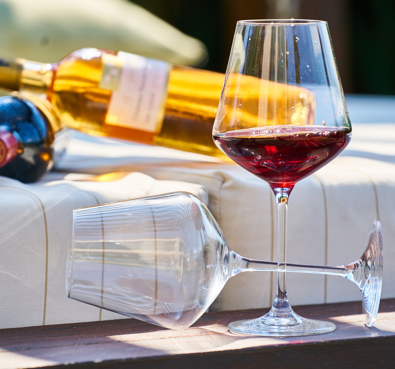 Wine glasses and bottles on the Emberline bar