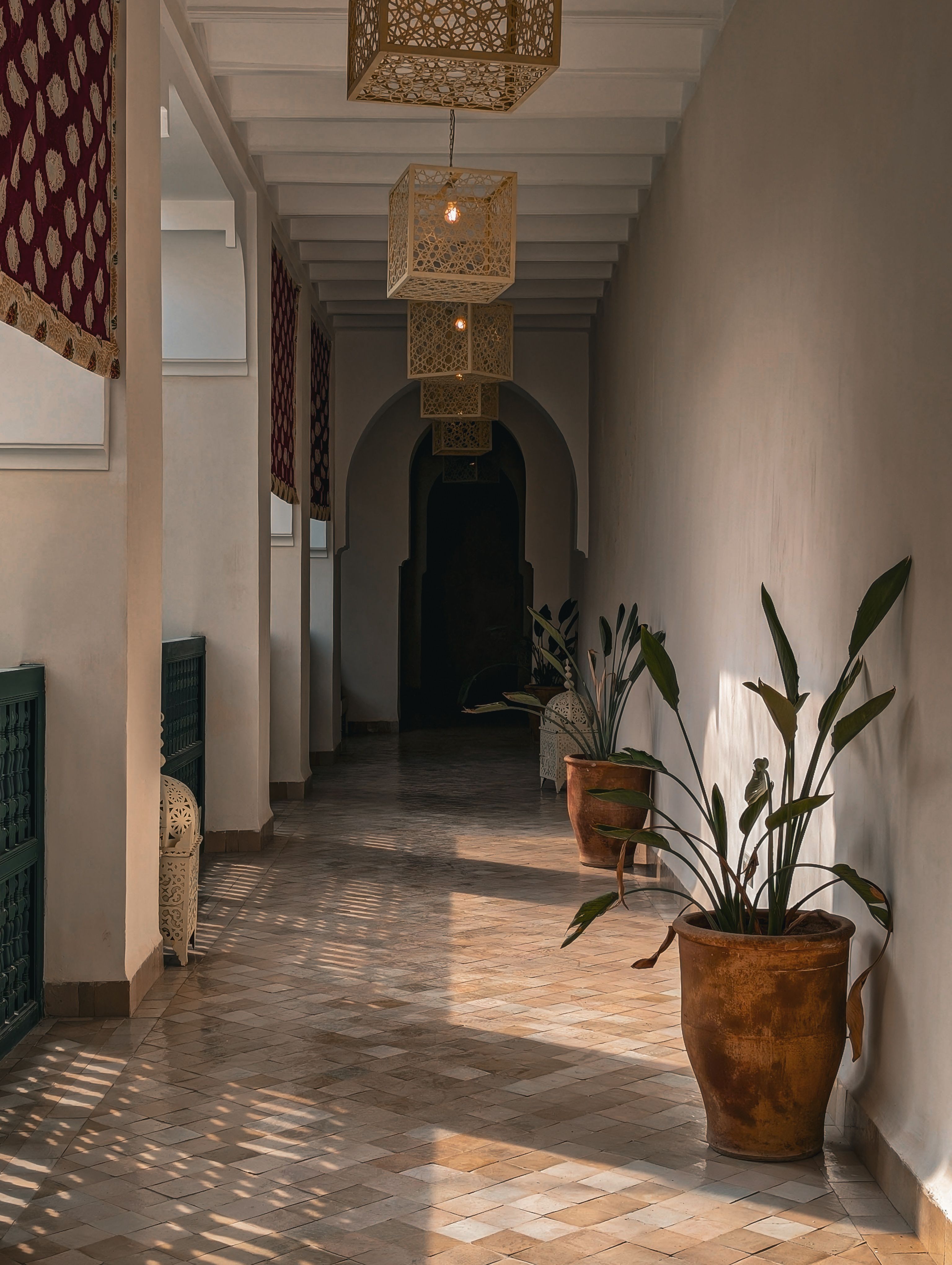 Elegant Moroccan Hallway with Potted Plants · Free Stock Photo