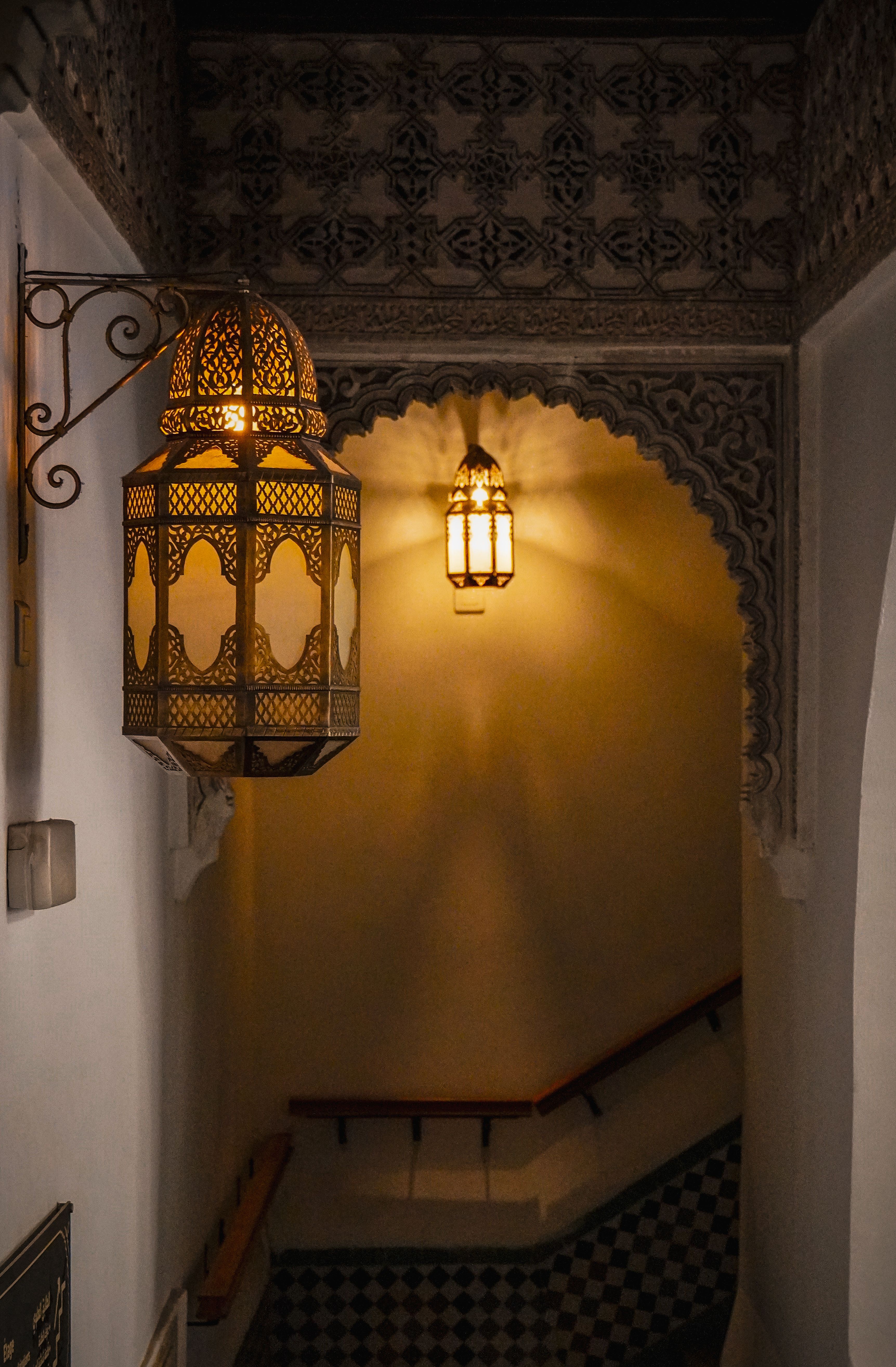 Moroccan lanterns and warm architectural detail