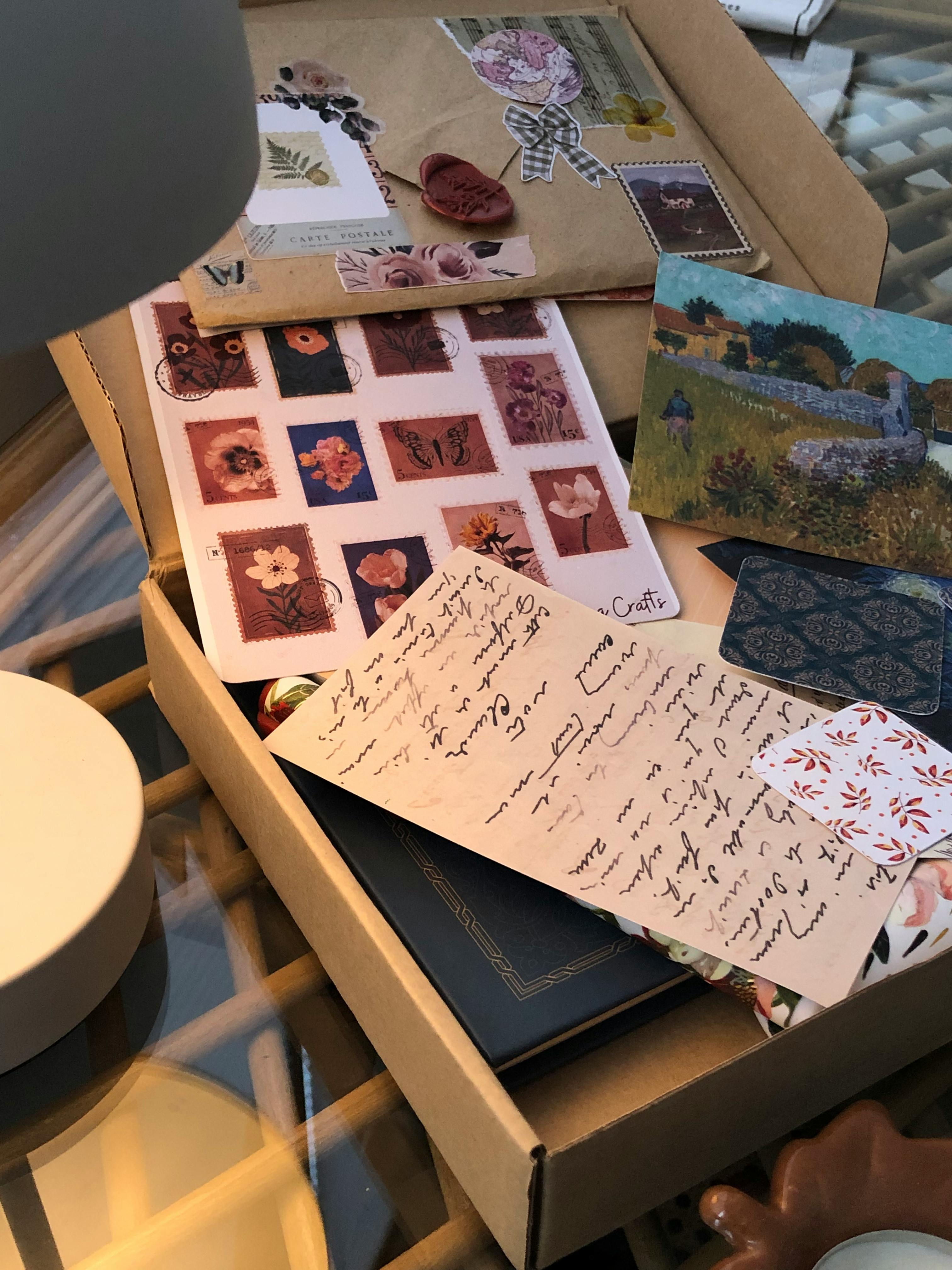 Bezpłatne Dekoracyjne pudełko wypełnione artykułami piśmienniczymi w stylu vintage, idealne do projektów kreatywnych. Zdjęcie z galerii