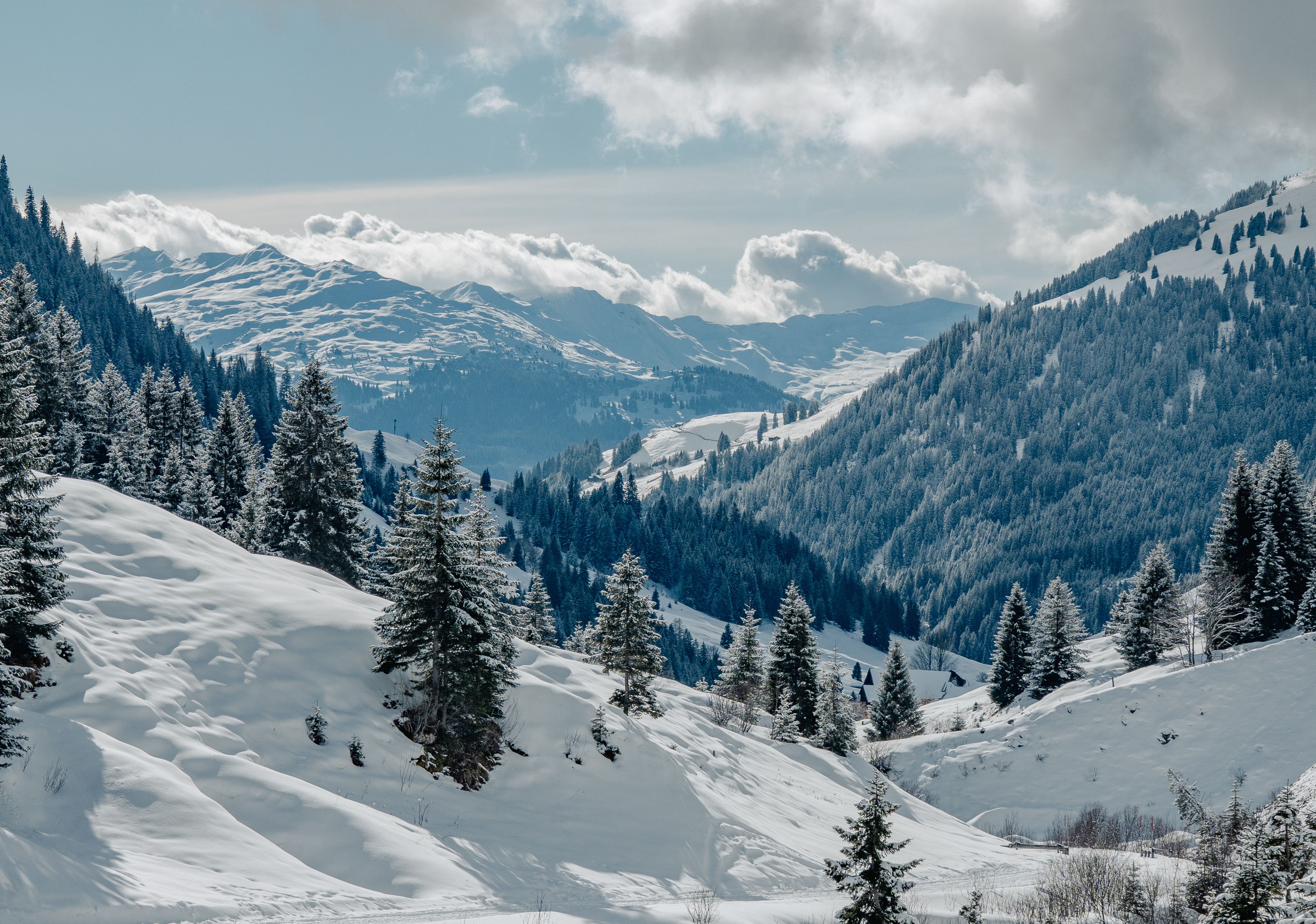 Scenic Winter Alpine Landscape with Snowy Mountains · Free Stock Photo