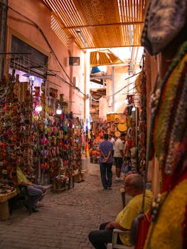 Discover the colorful bazaars of Marrakech with traditional Moroccan crafts and decor.