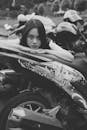 Monochrome Portrait of Woman with Motorcycle