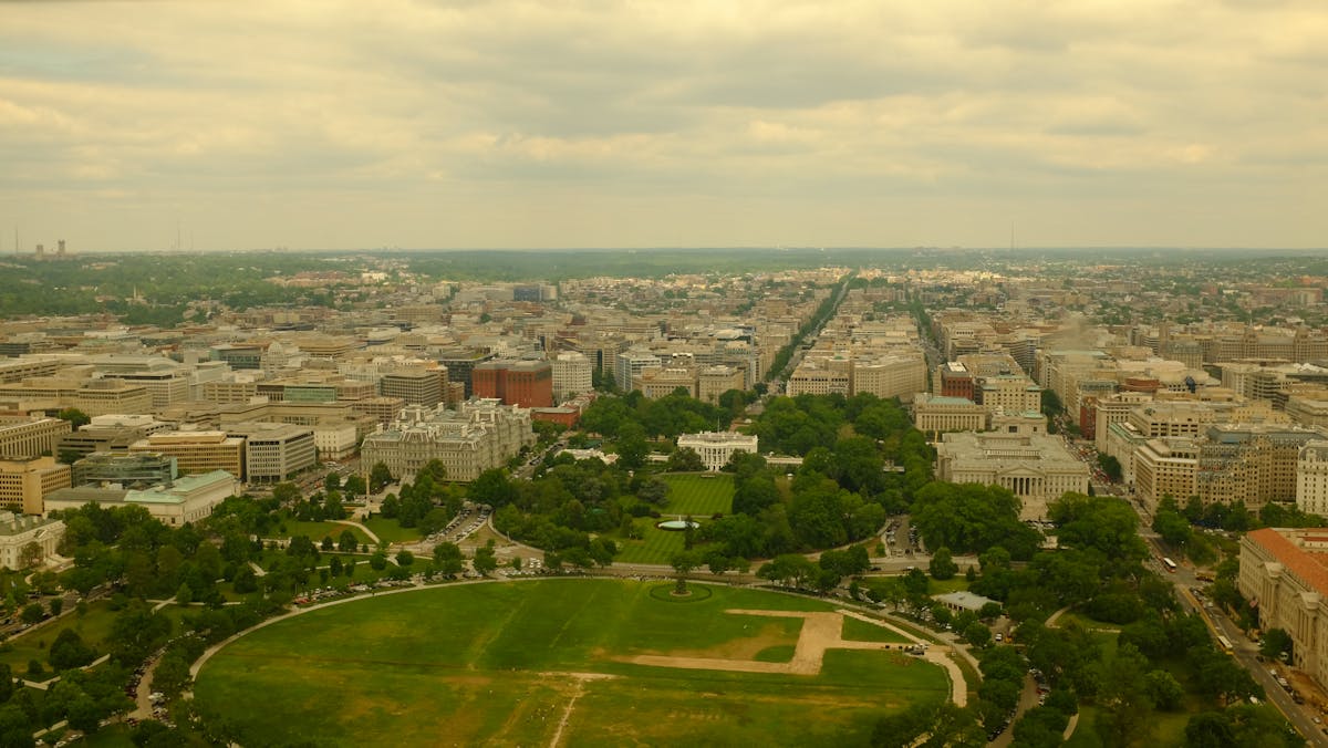 Cricket stadium aerial view during evening match