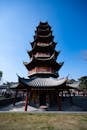 Historical Pagoda under Clear Blue Sky in Shanghai