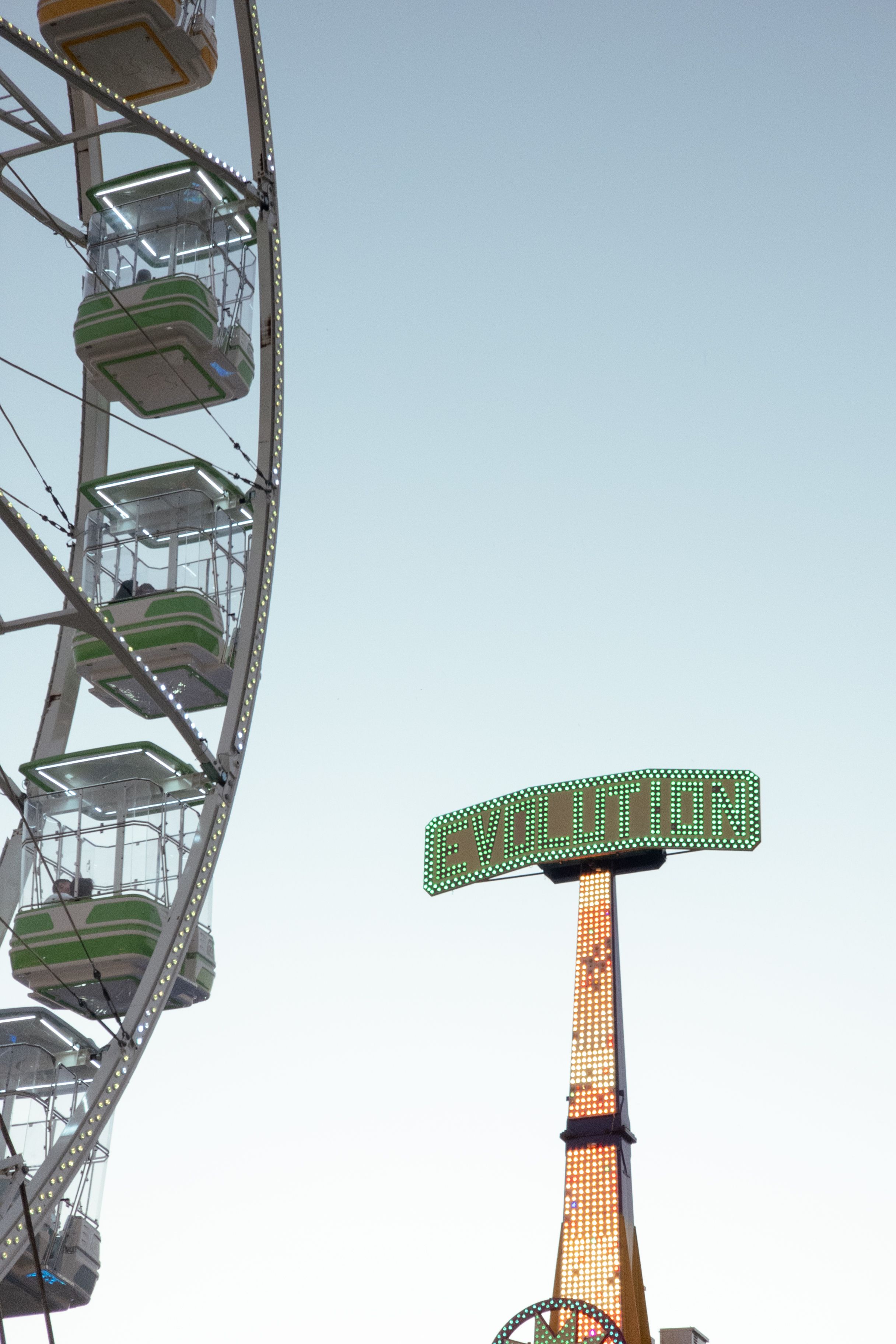 Ferris Wheel and Evolution Ride at Amusement Park · Free Stock Photo