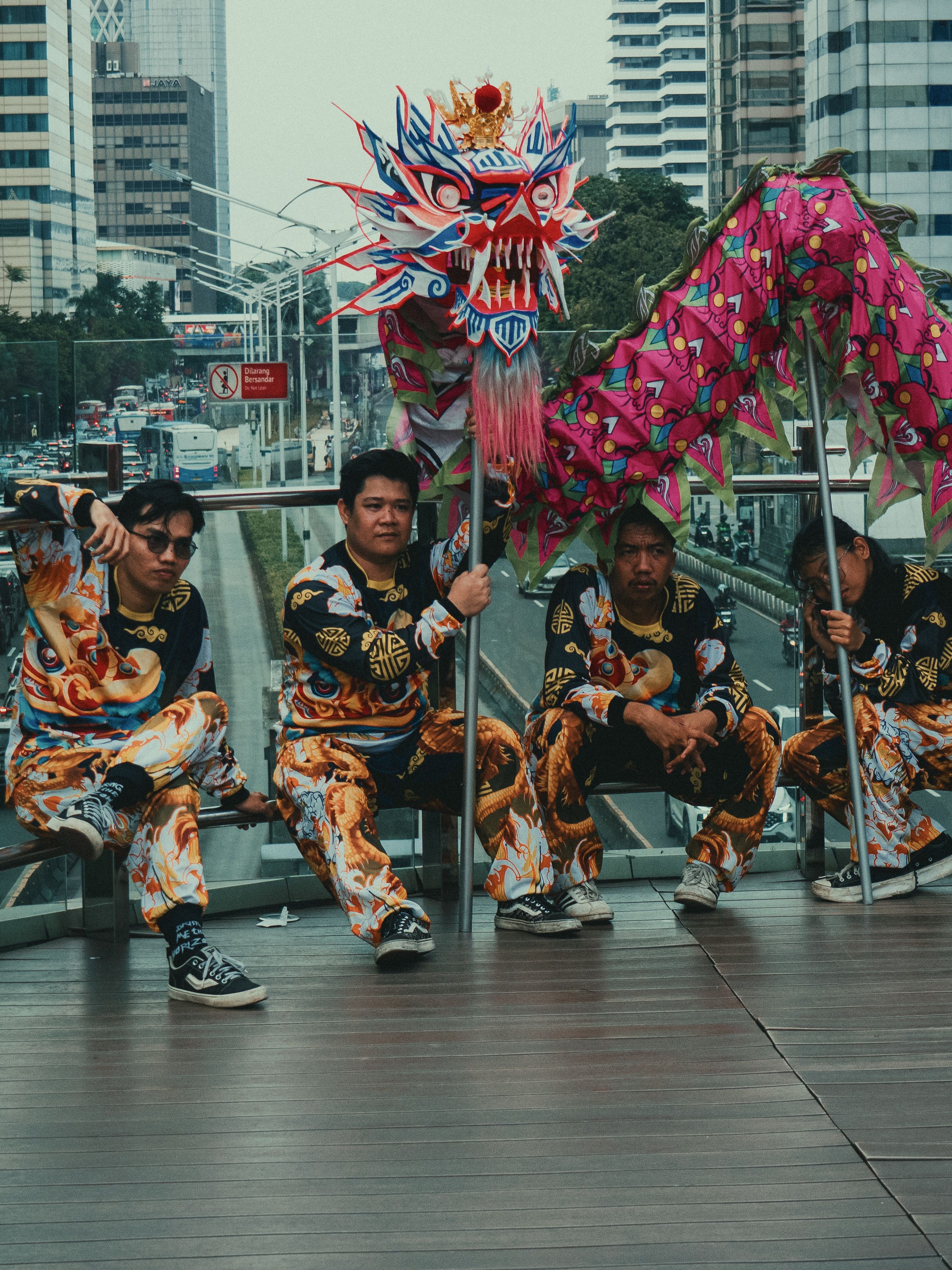 Colorful Chinese Lion Dance Performers in Jakarta