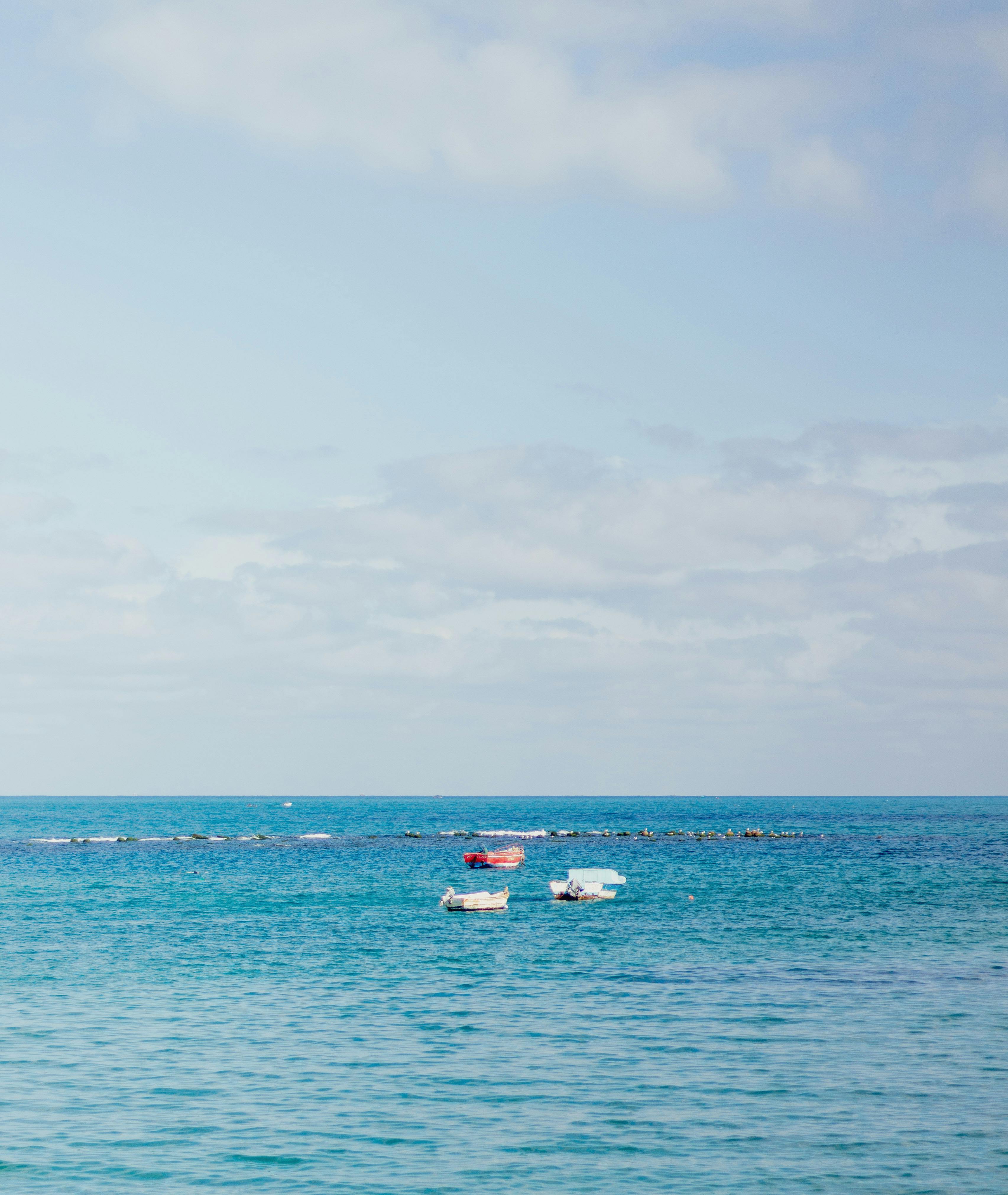 Gratis En fredelig udsigt over både, der flyder på havet under en lys sommerhimmel ved Alexandrias kystlinje. Lagerfoto