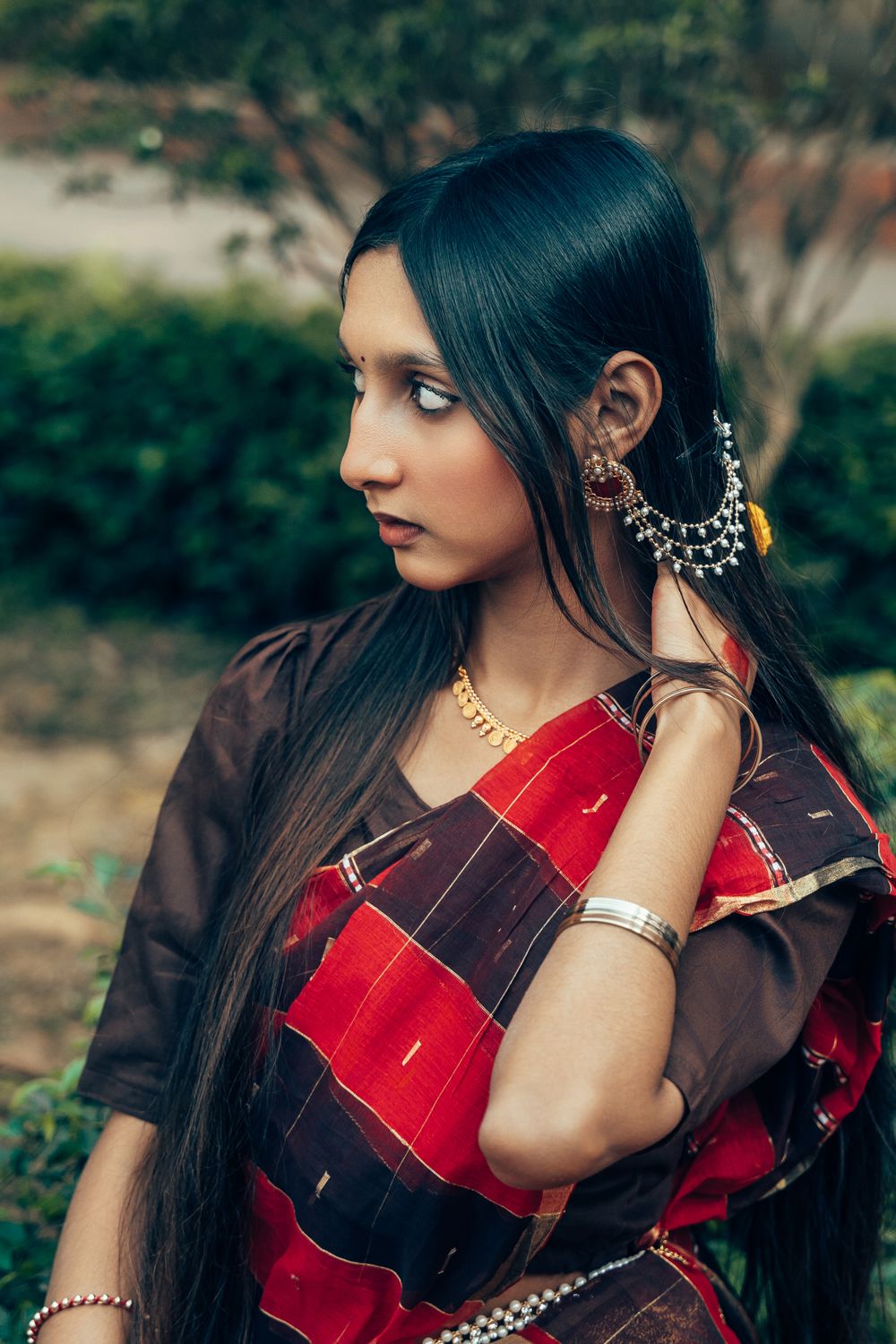 Portrait of Young Woman in Traditional Saree · Free Stock Photo