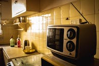 Vintage Kitchen Interior with Retro TV