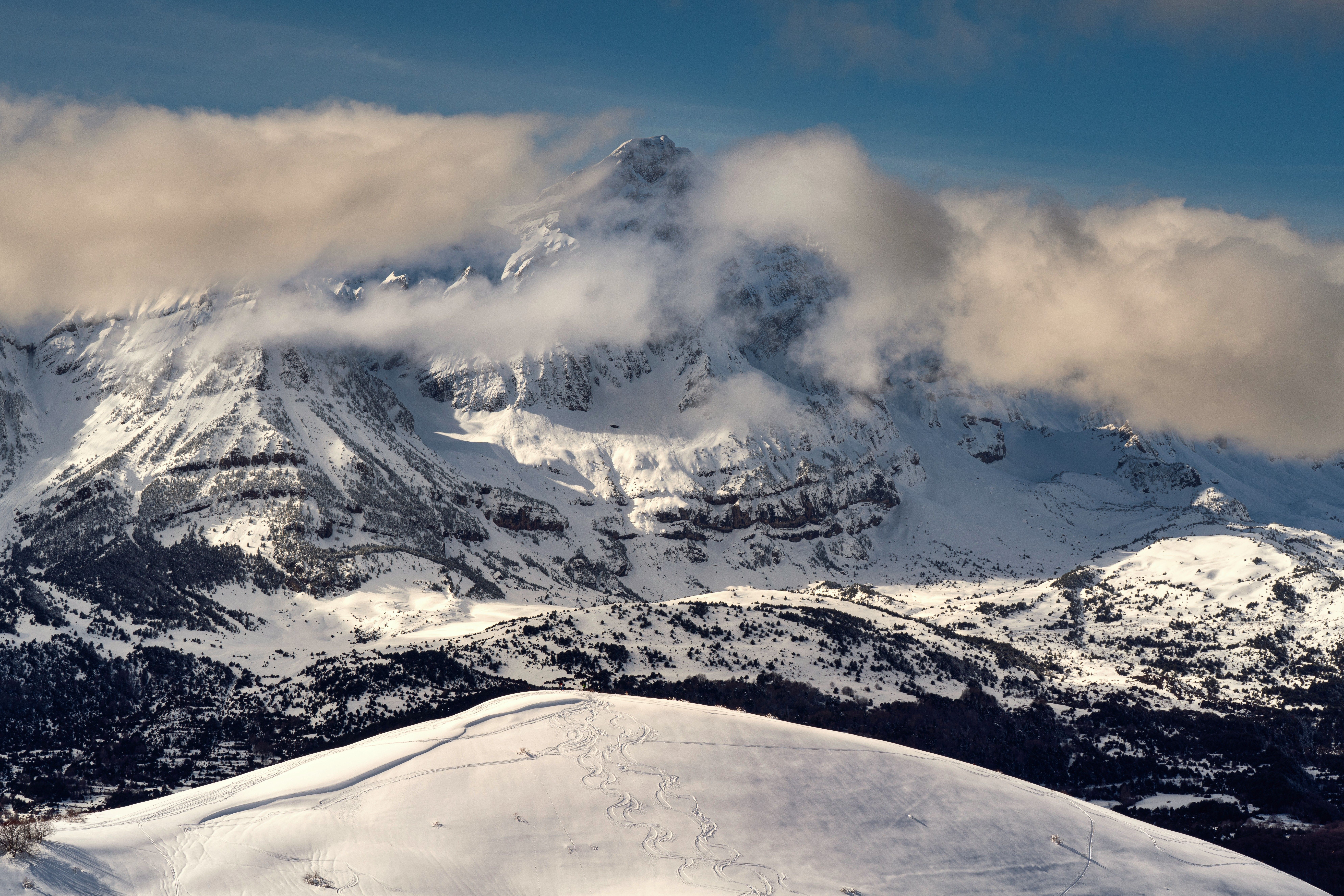 Majestic snowy mountains in Panticosa, Aragón, Spain during winter.