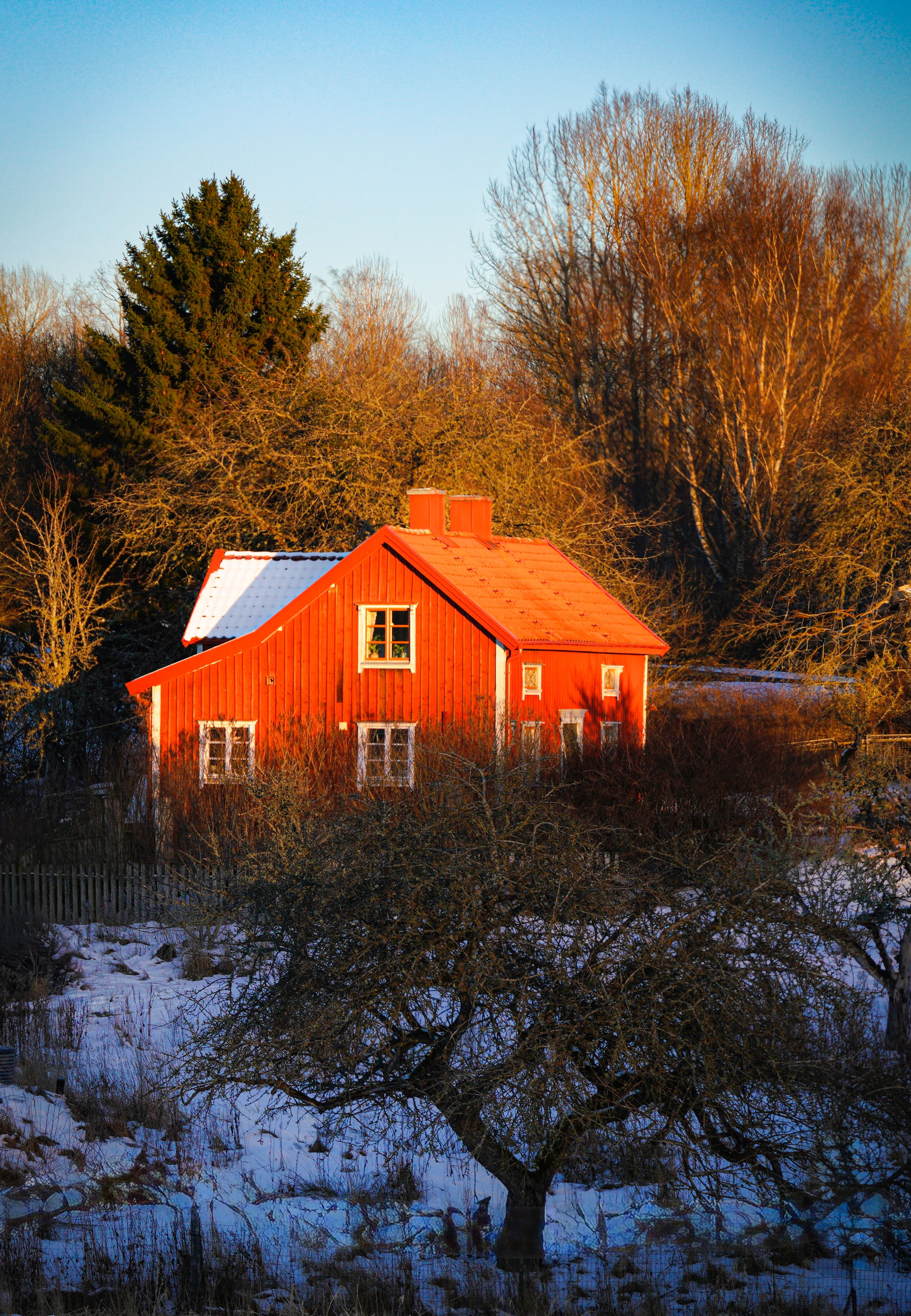 Red Wooden House in Winter Landscape · Free Stock Photo