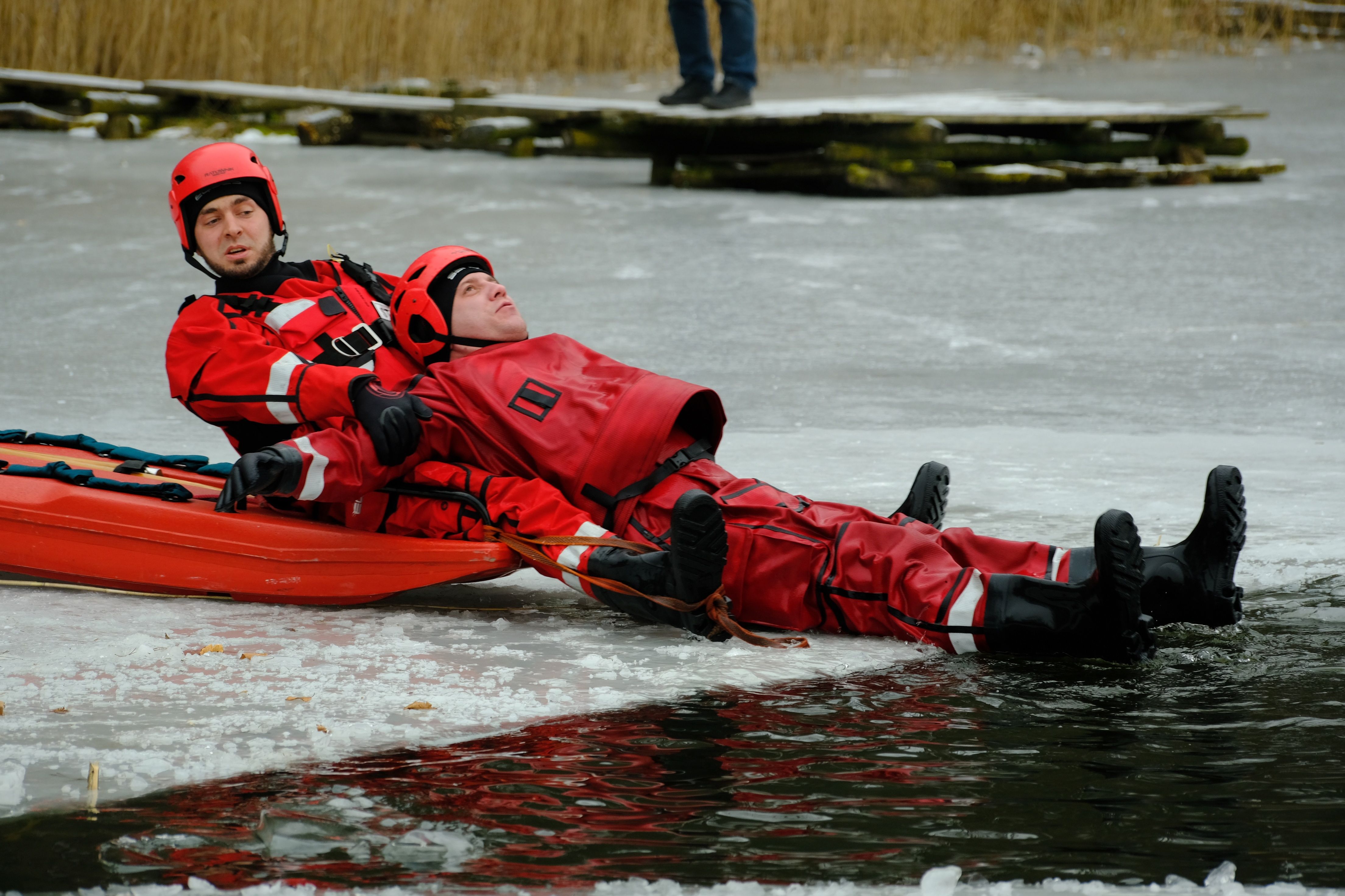 Ice Rescue Training on Frozen Lake · Free Stock Photo