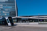 Modern Tram in Kirchberg District, Luxembourg