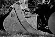 Black and White Close-up of Excavator Bucket