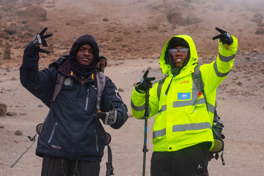 Trekkers on Kilimanjaro northern approach
