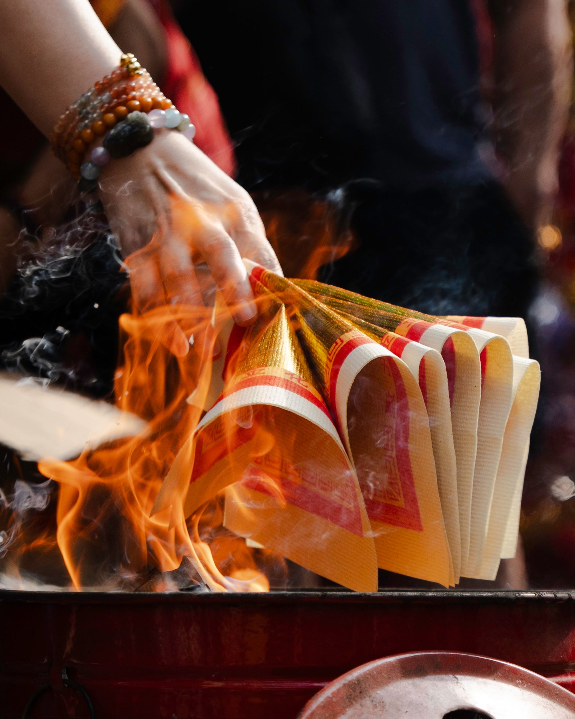 Traditional Ritual with Burning Joss Paper · Free Stock Photo