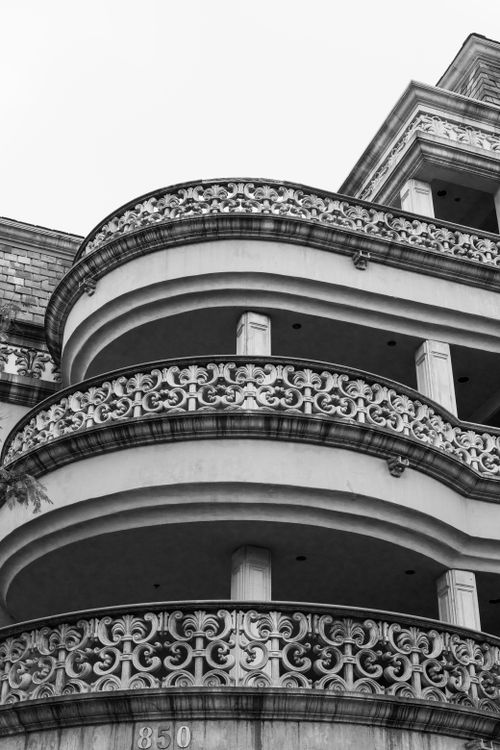 Free Monochrome photo of ornate balconies, showcasing intricate design in West Hollywood. Stock Photo