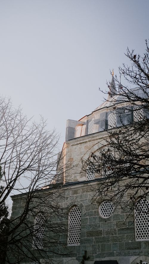 Free A historic stone building with a dome, captured on a clear winter day with bare trees in the foreground. Stock Photo