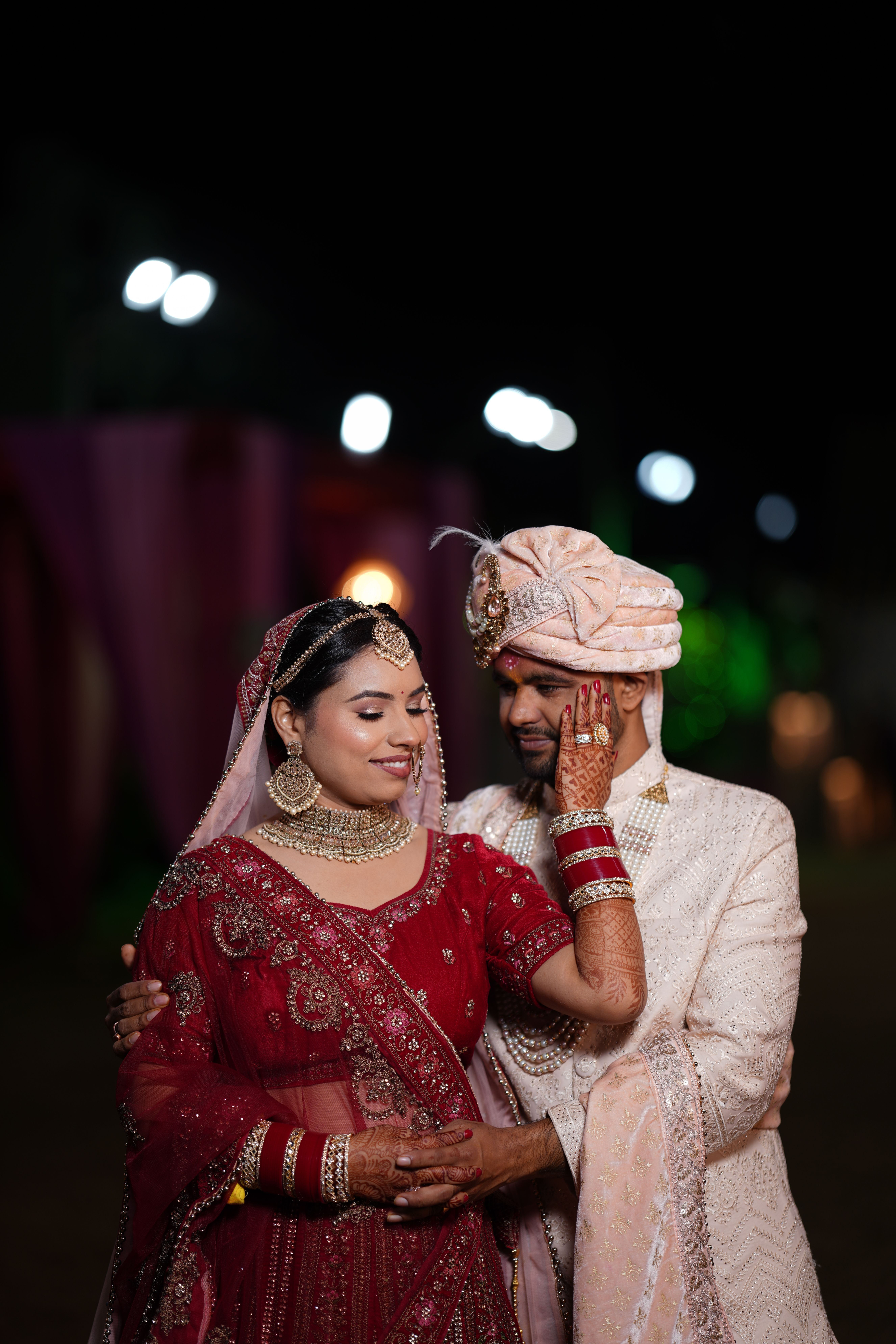 Elegant Indian Wedding Couple Portrait at Night · Free Stock Photo