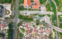 Aerial View of Urban Landscape with Roads and Buildings