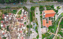 Aerial view of urban and green landscape contrast