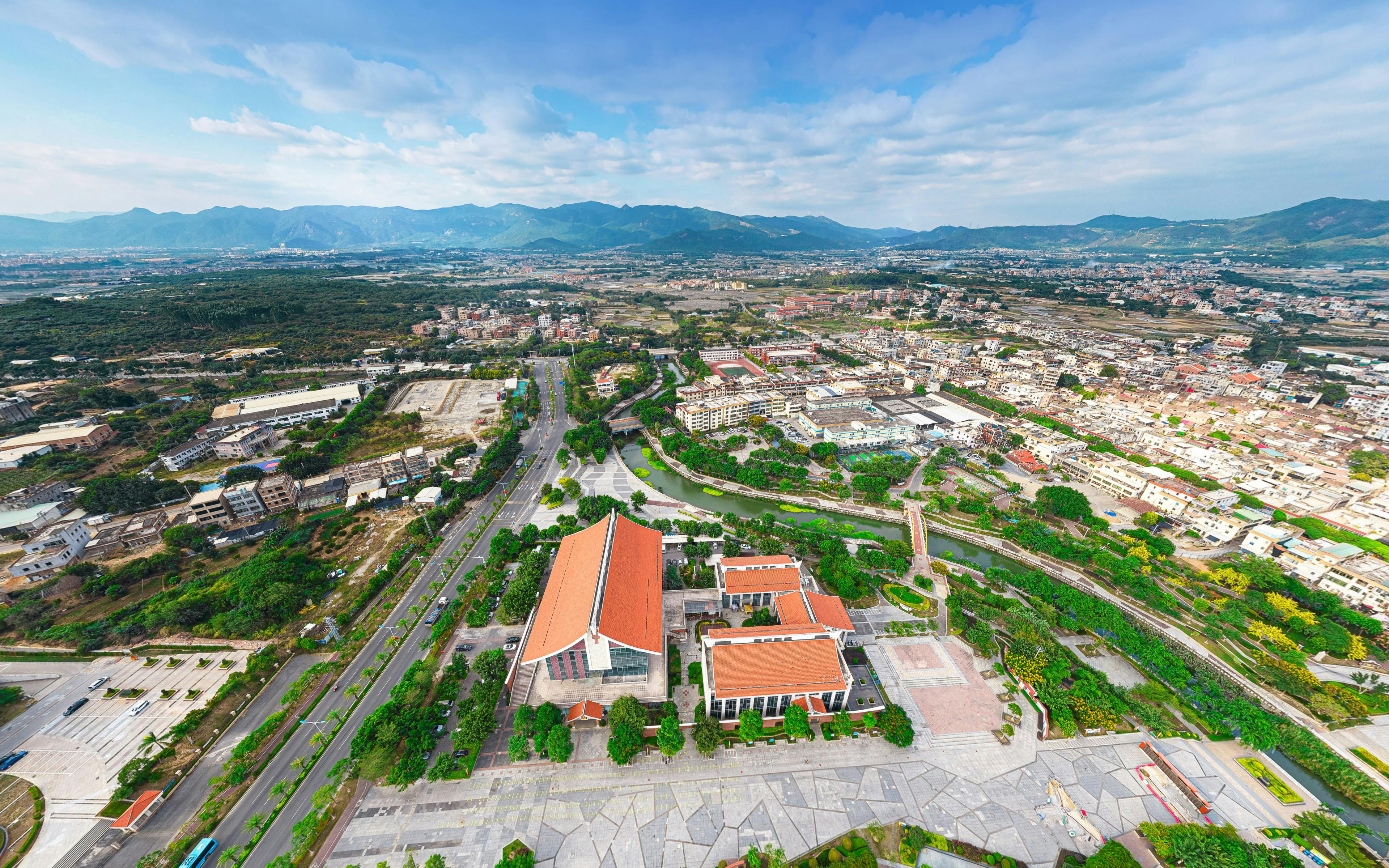 Aerial View of Modern Cityscape with Greenery