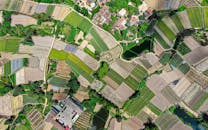 Aerial View of Lush Agricultural Patchwork Fields