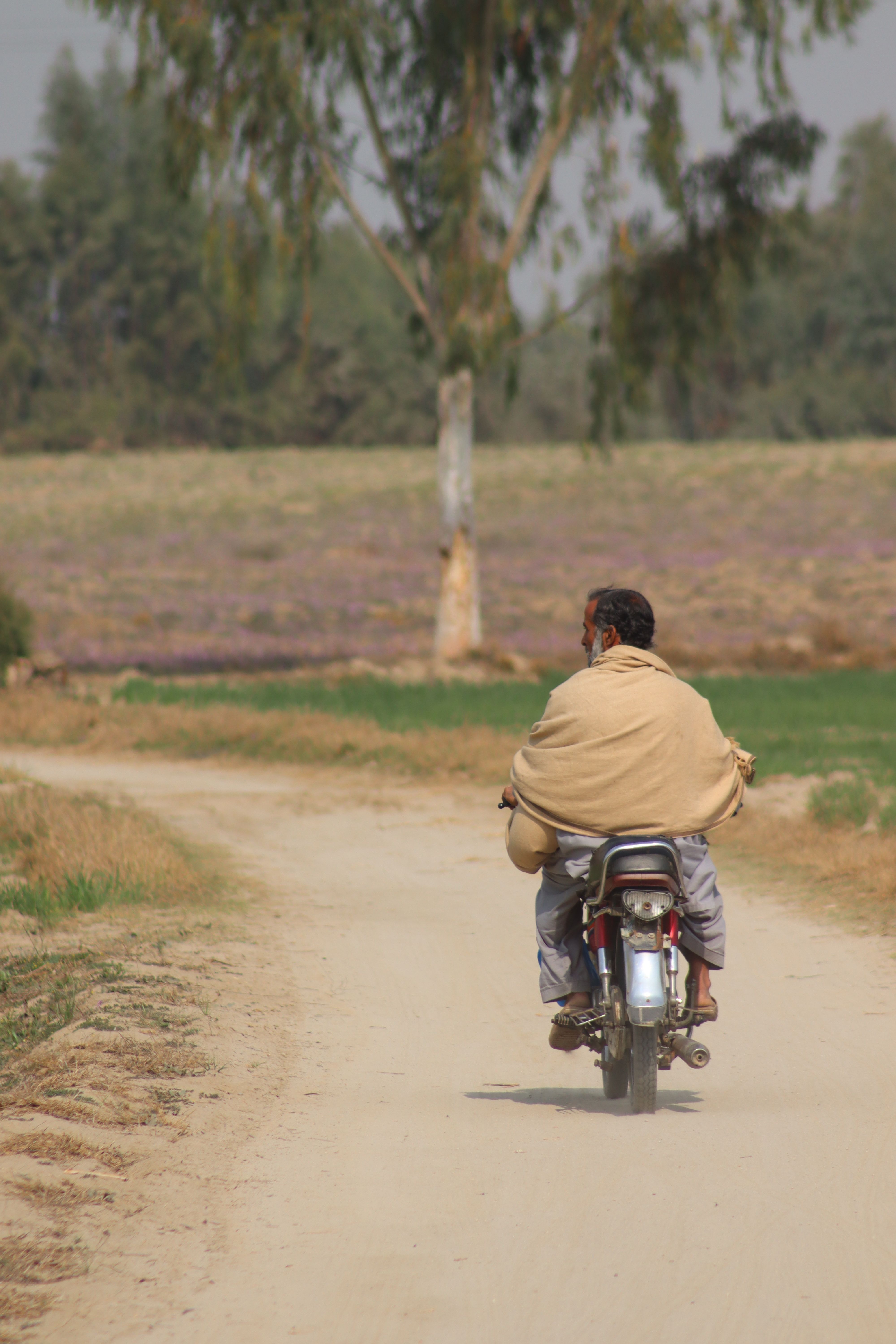 Young Man Riding Motorcycle on Rural Road · Free Stock Photo