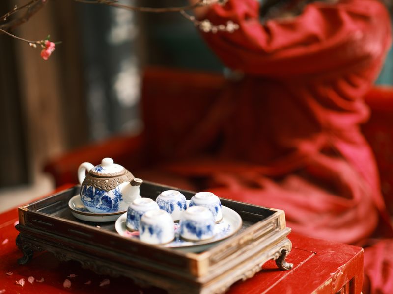 Chinese tea ceremony setting