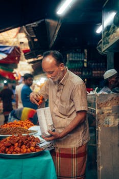 Experience the vibrant street food market in Cumilla, Bangladesh with diverse flavors and cultures.