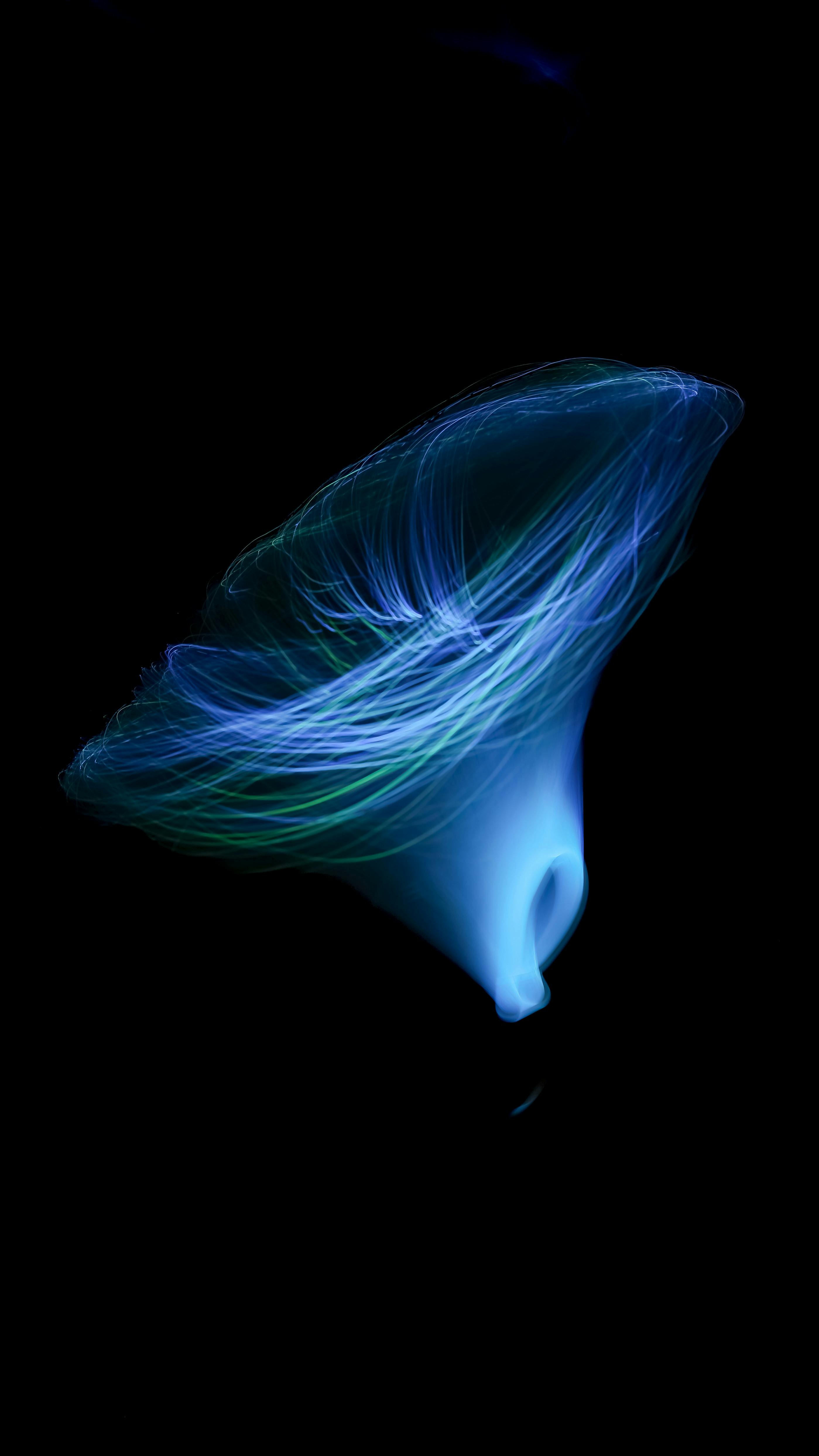 Kostenlos Faszinierender abstrakter blauer Lichteffekt, der an ätherische Bewegung auf dunklem Hintergrund erinnert. Stock-Foto