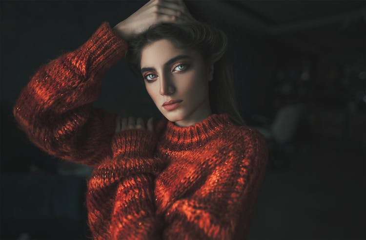 Beautiful Woman In A Red Sweater