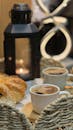 Cozy Coffee and Bread Setup with Lantern