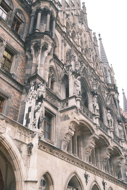 Free Detailed view of historic Gothic architecture in Munich, showcasing intricate stonework and sculptures. Stock Photo
