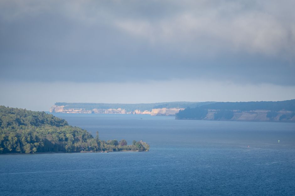 Beautiful view of Lake Superior's rugged cliffs and calm waters in Michigan's Upper Peninsula.